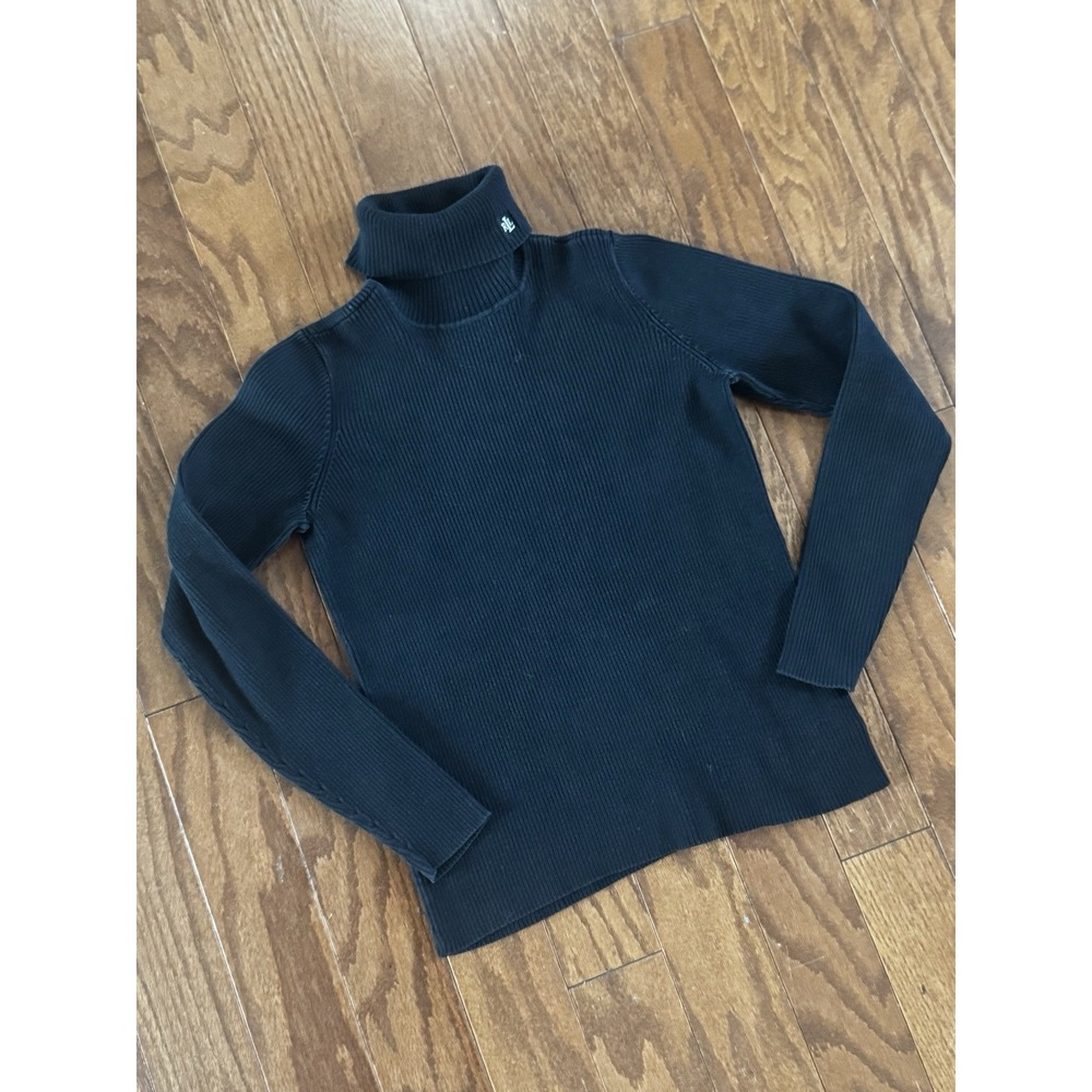 Lauren Ralph Lauren Womens Sz S Petite Turtleneck Sweater Black Fitted